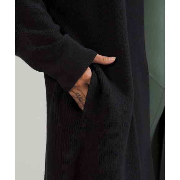 Lululemon Merino Wool Blend Ribbed Wrap Sweater Black Sz 8 Cardigan Lightweight - Picture 3 of 14